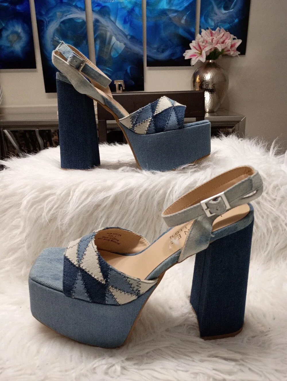 New Journee Collection Asherby Platform Slingback Sandal in Denim Blue - Women 7